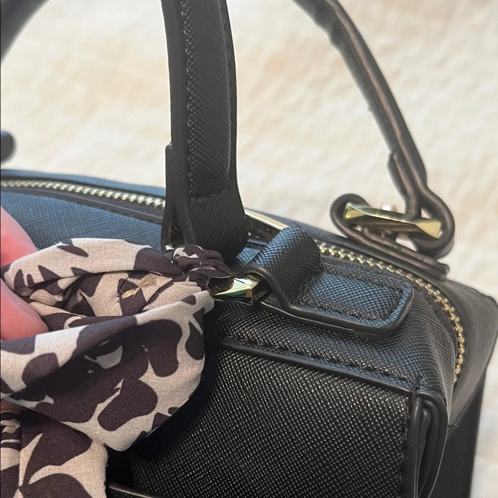 Steve Madden Black Satchel with Floral Scarf Accent Shoulder Bag